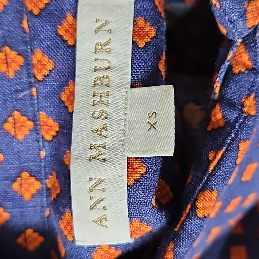 Ann Mashburn blue/orange diamond print collared top-XS - Picture 6 of 9